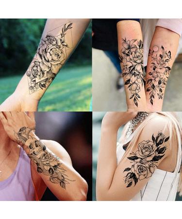 Shegazzi 3D Flower Temporary Tattoos for Women - Realistic Rose, Peony, and Floral Designs - 63 Sheets Total - Sexy Fake Tattoo Stickers - Adult Snake, Letter, Anchor, and Infinity Designs - Neck, Arm, and More - 12 Rose and Peony Sheets, 52 Small Black S - Buy Online on GoSupps.com