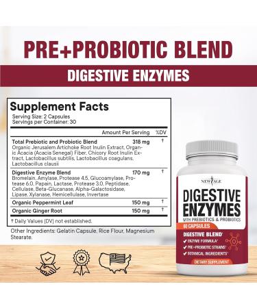 NEW AGE Digestive Enzymes for Gut Health - Probiotic Multi Enzymes with Prebiotics and Probiotics with Lipase for Women and Men for Digestive Health Daily Enzymes for Digestion - 120 Count 60 Count (Pack of 2) - Buy Online on GoSupps.com