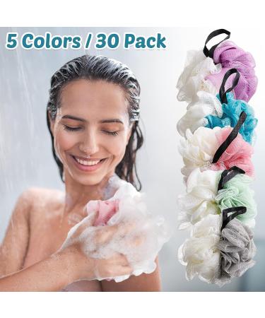30-Piece Bath Sponge Shower Loofahs Bulk - Mesh Body Scrubber Sponge Balls for Men and Women - Stitching Color - Buy Online on GoSupps.com
