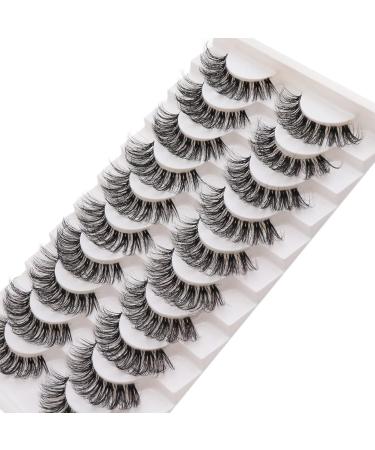 Losha Lashes D Curl Russian Strip Lashes | Fluffy False Eyelashes 10 Pairs Pack with Clear Band | DT01 - Buy Online on GoSupps.com