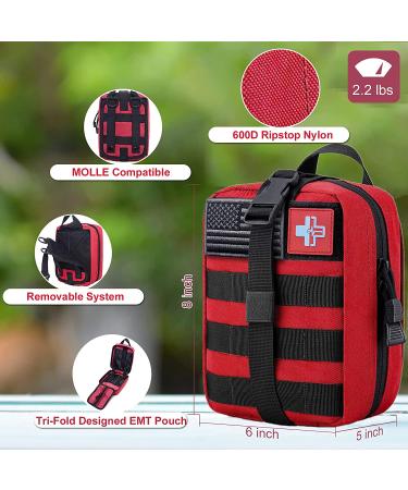2022 Upgrade Trauma First Aid Kit with Survival Gear | Military Grade Molle System for Outdoor Adventures (RED) - Buy Online on GoSupps.com