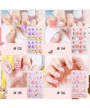 Kalolary 144 PCs Unicorn Pattern Children's Press-On Nails Set | Short Full Cover Artificial Fingernails with Nail Glue Sticker - Perfect Gift for Kids - Buy Online on GoSupps.com