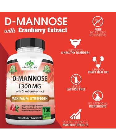 D-Mannose 300mg with Cranberry Extract | Flush Impurities, Support Urinary Tract Health - 100 Veggie Capsules - Buy Online on GoSupps.com