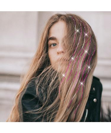 Sparkling Hair Tinsel Extensions Kit - 200 Strands Pink Glitter Hair Extensions 48 Inch - Heat Resistant Tinsel for Women and Girls - Buy Online on GoSupps.com