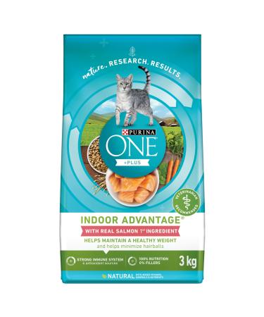 Purina ONE +Plus Dry Cat Food Indoor Advantage Salmon - 3 kg Bag 3 kg (Pack of 1)