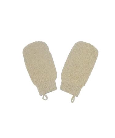 Natural Ramie Dual Sided Exfoliating Glove Hand Mitt Mitten Shaped Back and Body Shower Bath Scrubber White Remove Dead Skin Machine Washable Pack of 2