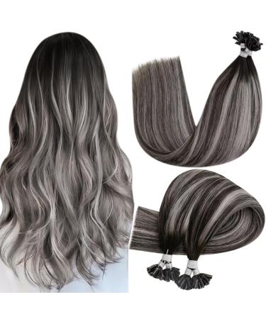 Hetto Bondings Extensions Real Hair Balayage Keratin Bonding Real Hair Extensions Remy U TIP Extensions Hair recernation Balayage Black to Gray # 1b/Silver/1b 50g 45 cm 18 inch 2-3 # 1b/Silver/1b