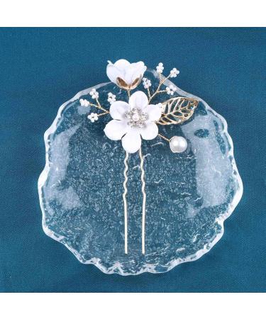 Wendalern Wedding Crystal Hair Pins Bride Pearl Hair Pin Rhinestone Flower Hair Barrette Gold CZ Hairpin Hairpiece Decorative Hair Accessories for Women and Girls - Buy Online on GoSupps.com