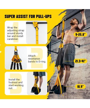 Buy Heavy-Duty Pull Up Assistance Bands - Adjustable Resistance & Height with Stable Foot Support - Perfect for Beginners - Yellow - Buy Online on GoSupps.com