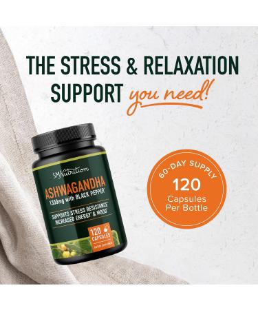 Ashwagandha Supplement 1300mg for Stress Resistance & Energy Boost | High Absorption Adaptogen from Root Powder with Black Pepper | Stress-Related Fatigue Support | Non-GMO | 120ct 2-Month Supply - Buy Online on GoSupps.com