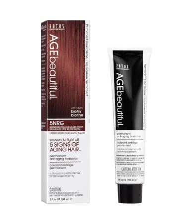 AGE beautiful Permanent Hair Color Dye Liqui Creme | 100% Gray Coverage | Anti-Aging Haircolor | Biotin for Thicker Fuller Hair | Professional Salon Coloring Hair Color Dye 5NRG Medium Neutral Red Golden Brown