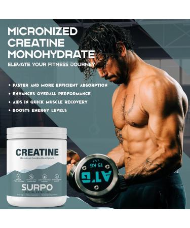 SURPO Micronized Creatine Monohydrate Powder - 300g | Pure Unflavored Gluten-Free & Non-GMO | 60 Servings for Muscle Recovery & Growth | International Shipping Available - Buy Online on GoSupps.com