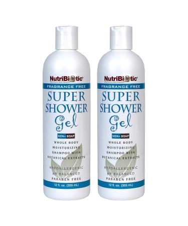 NutriBiotic Fragrance-Free Super Shower Gel 12 Oz Twin Pack | Whole-Body Moisturizing Shampoo with GSE & Botanical Extracts | pH Balanced & Free of Gluten Parabens Sulfates Dyes & Colorings - Buy Online on GoSupps.com