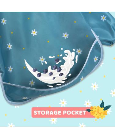 Waterproof Long Sleeved Baby Bib with Large Food Pocket - Greyflower Design - Buy Online on GoSupps.com