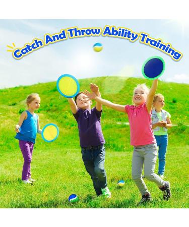 Kids Toss and Catch Game Set - 20 Paddles, 10 Balls - Outdoor Beach Game for Kids and Adults - Nylon Catch Toys - Playground Sports Games - Blue/Green & Pink/Yellow/Blue - Buy Online on GoSupps.com