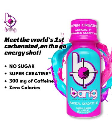 Bang Energy Shots Radical Skadattle Carbonated Energy Shot with Super Creatine 3 Fl Oz (12 Pack) - Buy Online on GoSupps.com