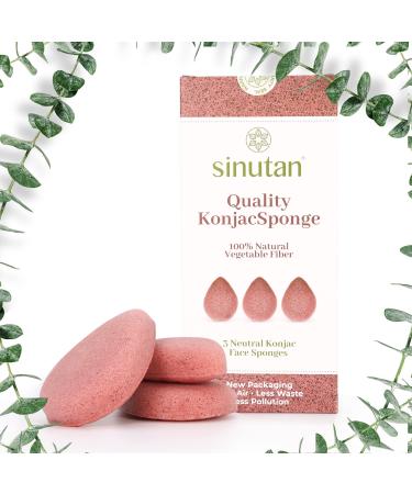 SINUTAN Konjac Sponge Set of 3 - Natural Bamboo Charcoal Green Tea Pure Red - Face Cleaning Sponge Detox Face Sponge Ecological Gift Idea