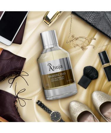 AHUJA Majestic Oud Eau De Parfum For Men & Women 3.4 fl oz Long Lasting Luxury Fragrance for Him and Her Unisex Perfume Enduring Nature Scents - Oud Vanilla Raspberry Rose Peony Wood Patchouli Majestic Oud 3.4 Fl Oz (Pack of 1) - Buy Online on GoSupps.com