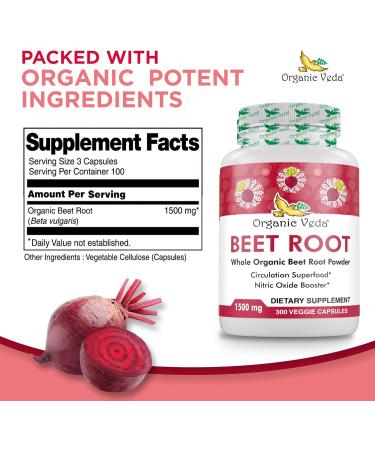 Organic Veda Beet Root Capsules 1500mg - 300 Non-GMO & Gluten-Free Capsules for Improved Circulation Nitric Oxide Boost Energy Endurance & Stamina - Buy Online on GoSupps.com