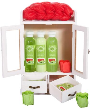 BRUBAKER Cosmetics - 10-piece bath and care set gift set - watermelon & cucumber - in a vintage beauty cabinet white