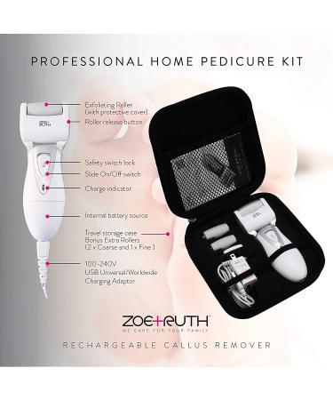Zoe+Ruth Electric Rechargeable Callus Remover Foot File | Professional Pedicure Tool for Dry, Cracked Skin | Includes 3 Exfoliation Rollers & Storage Case - Buy Online on GoSupps.com