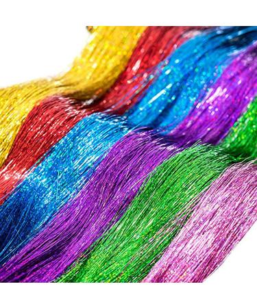 Shiny Hair Tinsel Kit - 12 Colors, 3000 Strands, Fairy Extensions for Party Highlights - Glitter Multi-Colors - 45 Inch (Pack of 12) - Buy Online on GoSupps.com