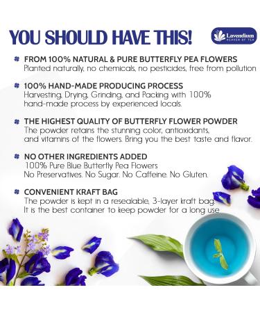 Lavendium Premium 220g (7.76oz) Blue Butterfly Pea Flower Powder 100% Natural and Pure Natural Food Coloring Butterly Pea Flower Tea No Additives No Gluten No Sugar Vegan CA - Buy Online on GoSupps.com