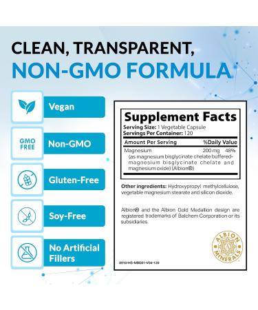 Magnesium Bisglycinate 200mg High Absorption Gentle on Stomach Chelated Magnesium Glycinate for Sleep Stress Muscle Relaxation & Heart Health Non-GMO Vegan 120 Capsules 7 Lights Nutrition - Buy Online on GoSupps.com