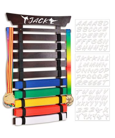 Winartton 10 Belts Karate Belt Display Rack with Stickers, Taekwondo Belt Display Holder, Martial Arts Belt Display, No Assembly Required, BJJ Hanging Holder for Kids and Adult