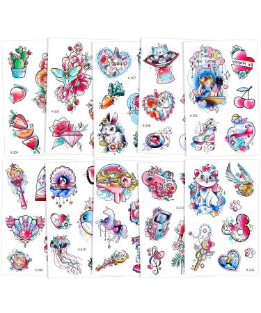 Konsait Cartoon Temporary Tattoos for Girls - 56pcs Waterproof Fake Stickers with Flamingo, Flower, Butterfly, and More - Ideal for Kids' Birthday Party Favors and Gift Bag Fillers - Buy Online on GoSupps.com