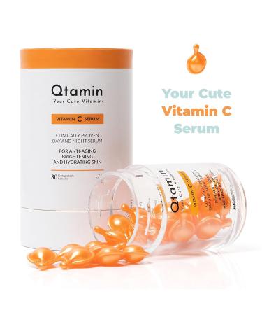 Qtamin Vitamin C Face Serum Capsules - Moisturizing & Anti-Aging Formula (30 Count) - 1oz Bottle - Buy Online on GoSupps.com