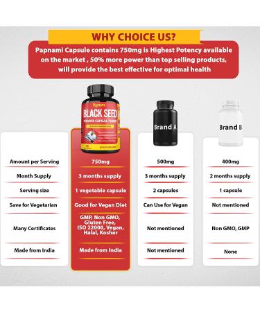 Organic Black Seed Powder Capsules 750mg | Rich in Nutrients, Vitamin E & Omega 3 6 9 | Immune & Joint Support | Vegan & Gluten Free | 3 Months Supply - Buy Online on GoSupps.com