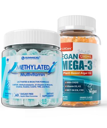 Methylated Multivitamin Gummies 1 Pack with Vegan Omega-3 Gummies 2 Pack