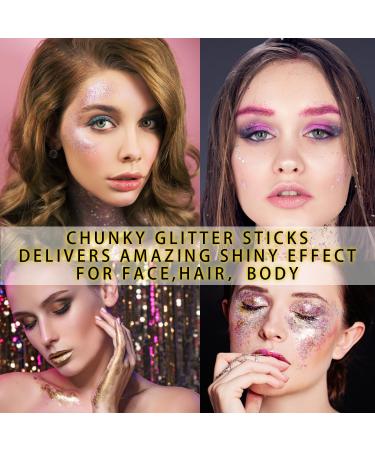 Gold Body Glitter Stick - Holographic Mermaid Sequins for Concerts Music Festivals & Rave | Chunky Glitter Gel Makeup for Body Face Hair & Lips - 0.56oz - Buy Online on GoSupps.com