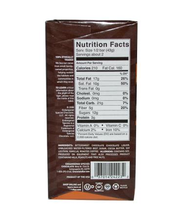 Endangered Species Chocolate Espresso Beans + Dark Chocolate 72% Cocoa 3 oz (85 g)