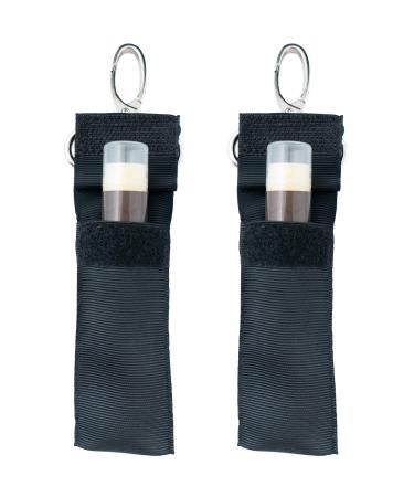 Chapstick KeyChain Holder With Secure Close Lid. 2 Pack Lip Balm Holder. Black - 2 Pack