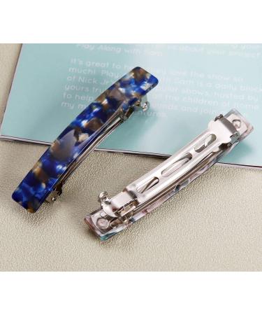 French Design Hair Barrette Set - 2PCS Tortoise Shell Celluloid Rectangle Clips for Women - Buy Online on GoSupps.com