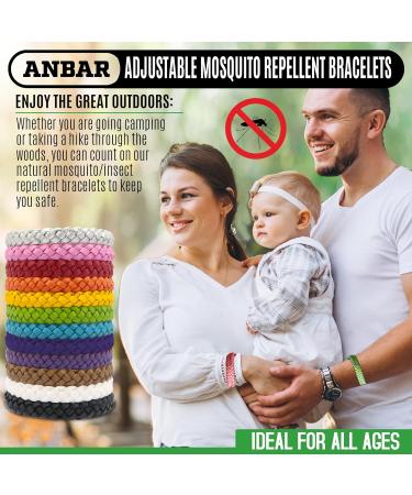Anbar Leather Mosquito Repellent Bracelets for Adults and Kids 12 Pack Deet Free All-Natural Anti-Mosquito Tick and Insect Essential Oils 300-Hour Waterproof Outdoor Protection (Solid) - Buy Online on GoSupps.com