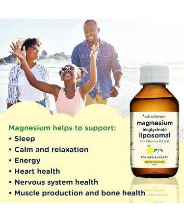Magnesium Liposomal | with Vitamins D3 & K2 | Magnesium Bisglycinate | for Children & Adults | Highly Absorbable Liquid Supplement | Lemon & Elderflower Flavour | 30-Day Supply | 5 fl oz - Buy Online on GoSupps.com