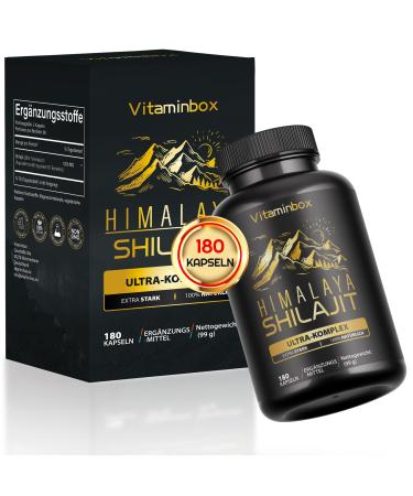 vitaminbox Shilajit Mumijo Shilajit Extract Capsules - 100% Pure Vegan & Tested - Himalaya Shilajit Bio Original - High Dose - 1200mg/Silajit Extract - Mumji Jilajit Original - 180 Capsules