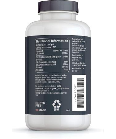 Transforme Cod Liver Oil Capsules 1000mg - 365 High Strength Omega 3 Softgels with EPA, DHA, Vitamins A & D3 - Gluten Free, Full Year Supply - 3 Count - Buy Online on GoSupps.com
