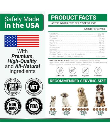 Dog Allergy Relief Chews - Immune Booster - with Salmon Oil Colostrum Turmeric - Vet Endorsed - USA Made - Buy Online on GoSupps.com