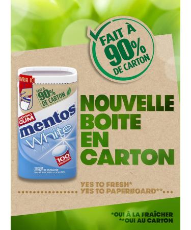  MENTOS Mentos - Chewing Gum Mentos White Sweet Mint - Sugar-free Whitening Gum - Fresh Breath - Bright Smile - Cardboard Box of 100 Sugars - 150g - Buy Online on GoSupps.com
