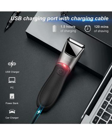 Kibiy Electric Body Trimmer for Men - Groin Hair Groomer with Lighting Mirror | IPX7 Waterproof, USB Rechargeable - Gray - Buy Online on GoSupps.com