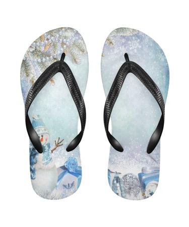Mnsruu Merry Christmas snowman pine flower flip flops flip sandals home slippers hotel spa bedroom travel s for men women small
