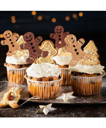 Whaline 48Pcs Christmas Cupcake Topper Glitter Brown Gingerbread Man Cupcake Picks Holiday Food Picks for Xmas Winter Cake Decoration - Buy Online on GoSupps.com