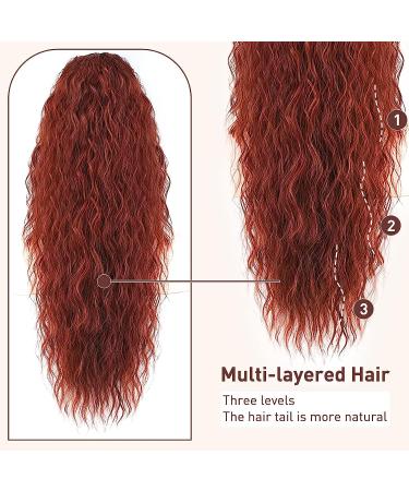 PORSMEER 28 Copper Red Long Beach Wave Ponytail Extension - Auburn Synthetic Hairpiece for Women - Buy Online on GoSupps.com