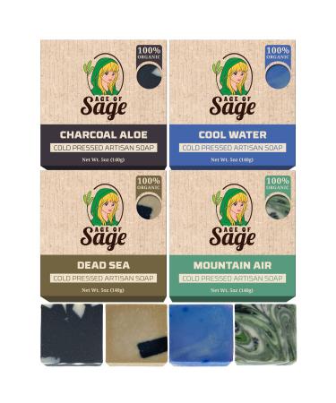 Age of Sage Natural Bar Soap Gift Set for Men - Vegan Bath Handmade Cold Process Artisan Soap with Essential Oil Aromatic All Moisturizing Wash Soaps Fragrant Macho Scent (4 Pack)