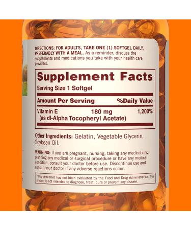 Sundown Naturals Vitamin E 180mg (400 IU) - 100 Softgels for Antioxidant Support - Buy Online on GoSupps.com