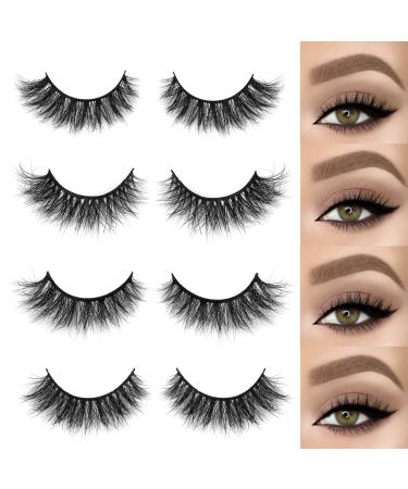 SY LASHES 15mm 3D Real Mink Lashes Natural Look Cat Eye False Eyelashes Wispy Short Fake Eye Lashes Fluffy Luxury Volume 5D Strip Eyelashes (Lucky, 4 Pairs) 15mm Mix